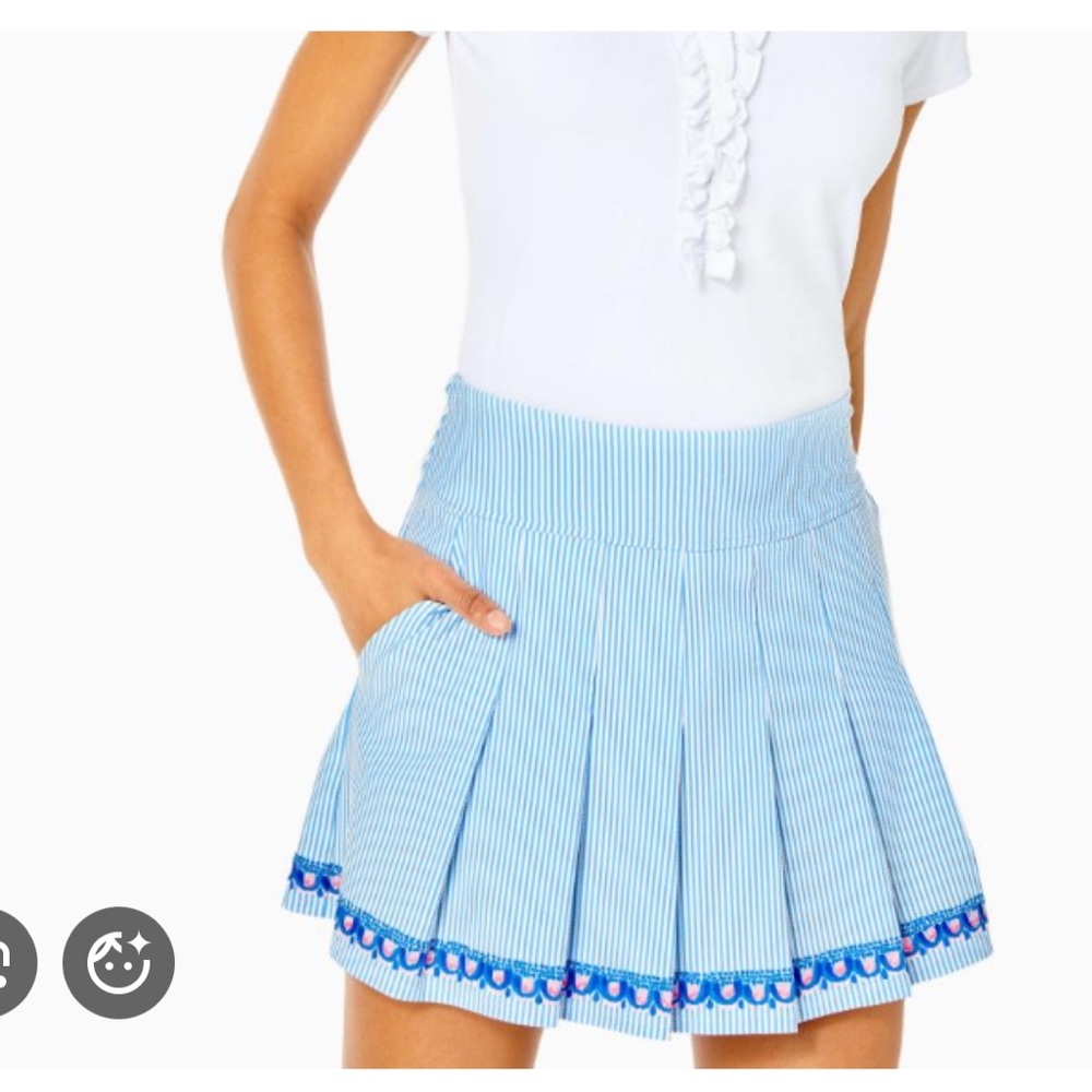 Lilly Pulitzer Blue Striped Pleated Mini Active Skort with Trim